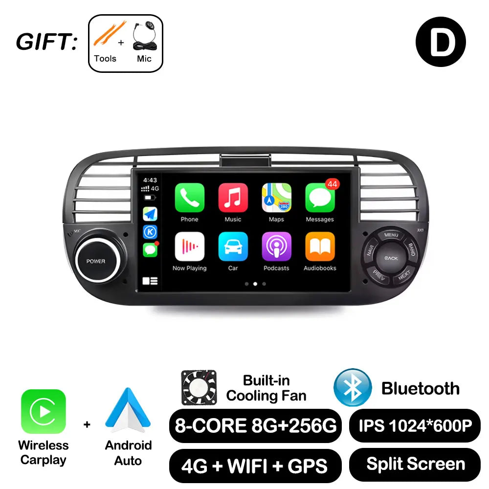7" Car Stereo with Apple CarPlay & Android Auto, Compatible with Fiat 500 (2007-2015)