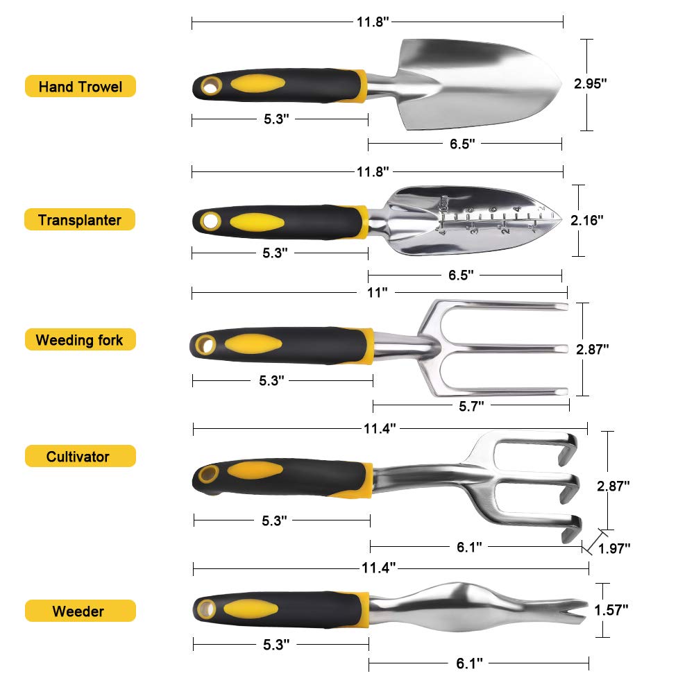 MMAlto 5-Piece Garden Tool Set – Hand Trowel, Cultivator, Weeder, Transplanter & Weeding Fork | Ergonomic Aluminum Handle