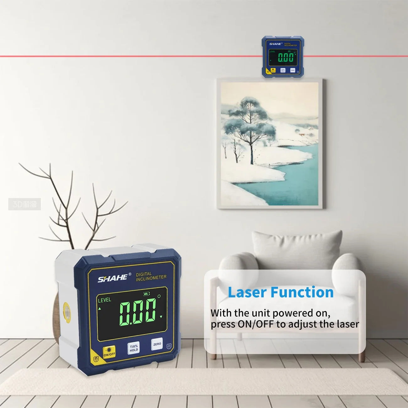 SHAHE Rechargeable Digital Angle Finder with Dual Laser- 4-Side Magnetic Inclinometer Woodworking Measuring Tool Level Box
