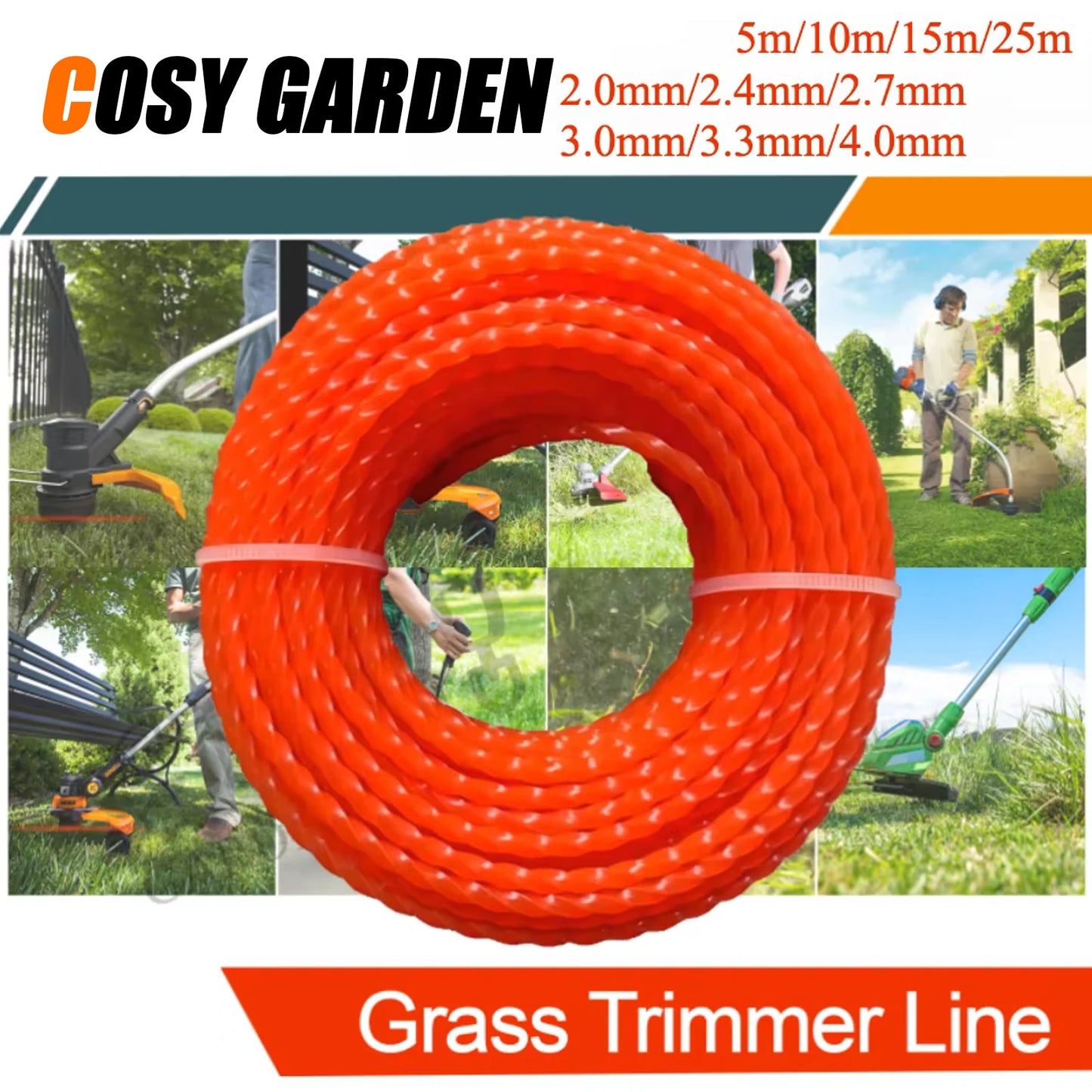 2mm～3mm*10m～25m Mowing Nylon Grass Trimmer Rope Brush Cutter Trimmer Line Mowing Wire Lawn Mower Accessory
