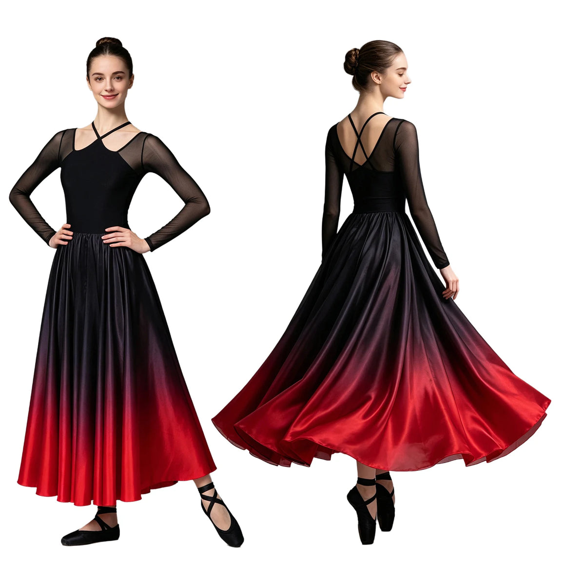 Women's big swing gradient satin dance dress