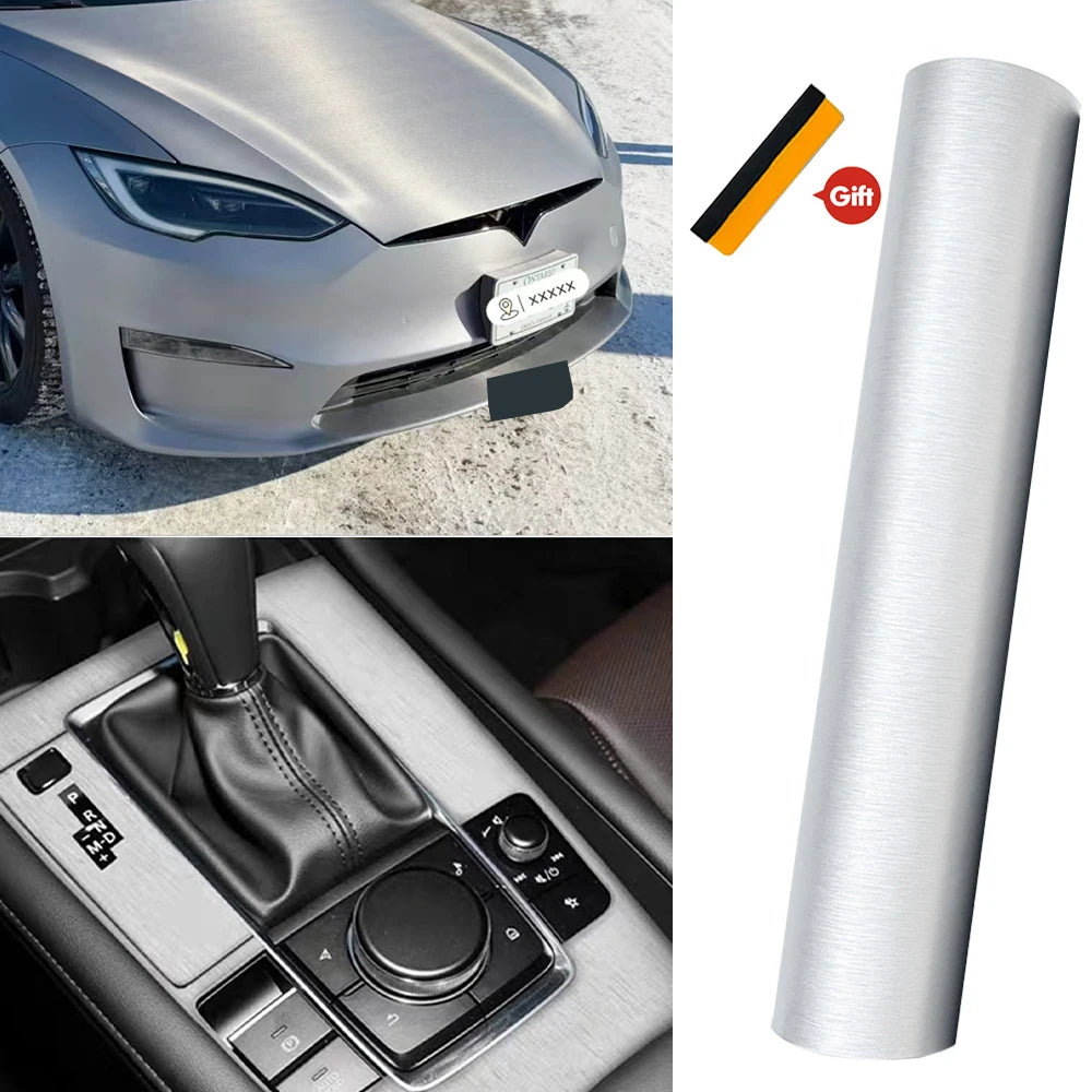 Matt Brushed Aluminum Vinyl Wrap Film Silver Car Stickers PVC Self Adhesive Protection Sticker Air Release Motorbike Accessories