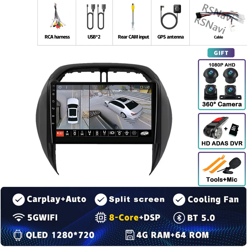 Android 16 For Toyota RAV4 2 CA20 CA20W XA20 2003 - 2005 2K QLED Stereo Car Radio Multimedia Video Player GPS 4G CarPlay