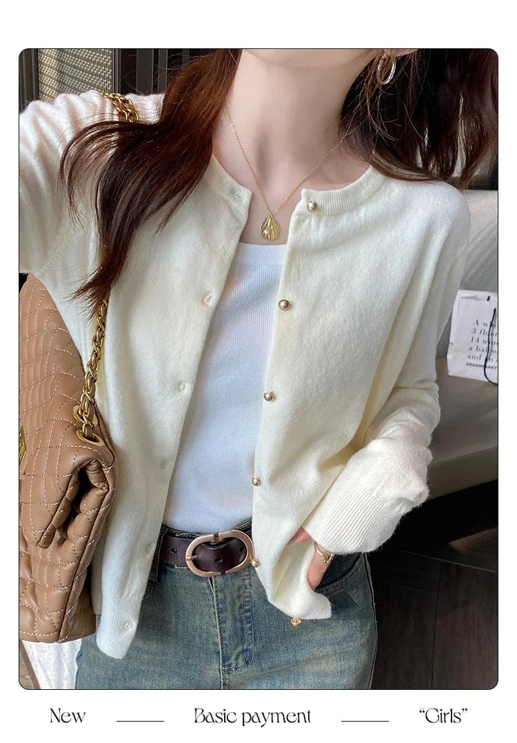 Women's Round Neck Knit Cardigan — Button Front