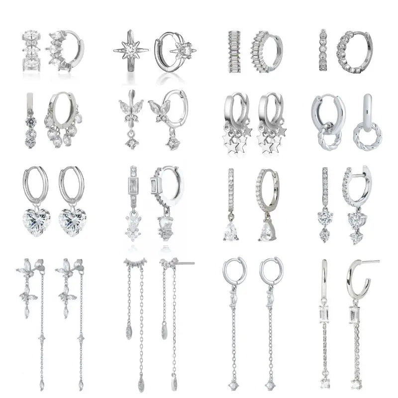 925 Sterling Silver Tassel Hoop Earrings for Women - White Zircon