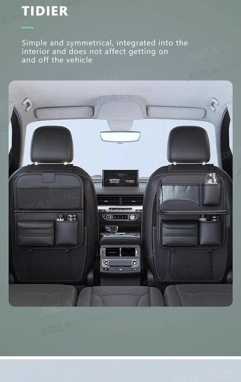 SEAMETAL Car Seat Back Storage Bag Large Capacity Multi-Pocket Backseat Organizer Foldable Dining Table Tablet Tray Hanging Bag