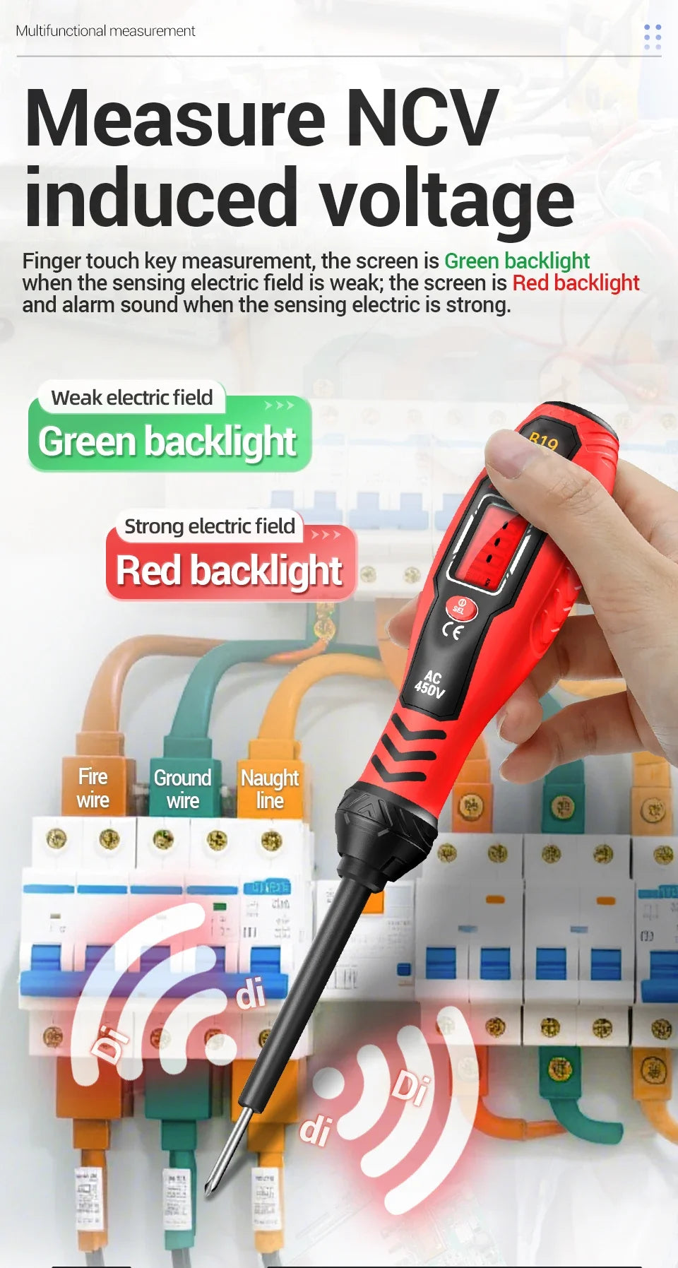 ANENG B19 Cross/flat Screwdriver Pen Small Handheld Test Pencil Non-contact Detection 30-1000V Voltage Buzzer Breakpoint Finder