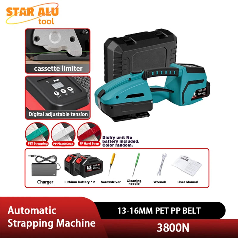 3800N Electric Strapping Machine 13-16mm PET PP Belt Handheld Tool 400W Friction Heat Welding Digital Display Industrial Banding