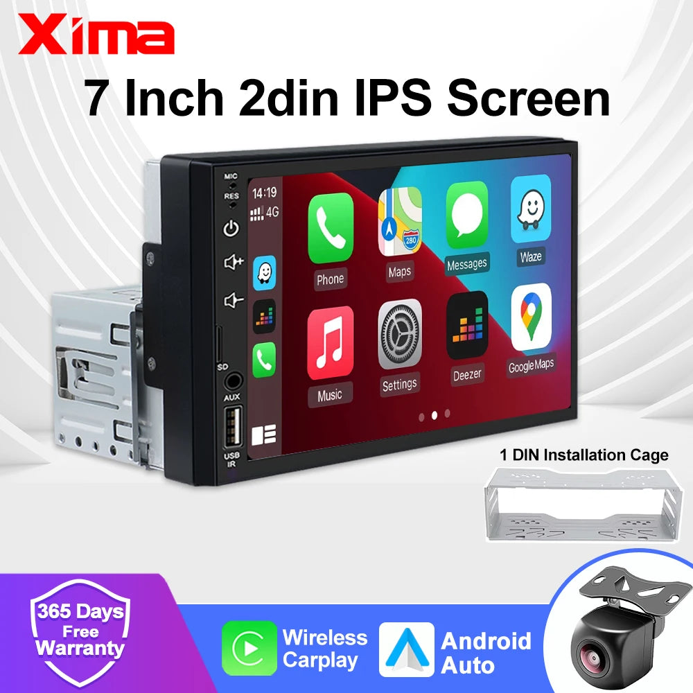 XIMA Universal 1 Din 7“ Car Radio  Carplay Android Auto Multimedia Player HD Touch Screen Input Bluetooth MirrorLink  Autoradio