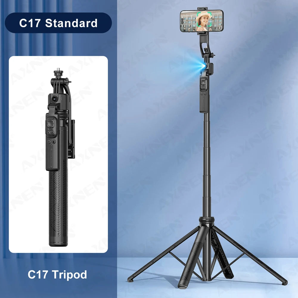 AXNEN C17 64" AI Face Tracking Selfie Stick Tripod – 360° Auto Rotation, Bluetooth Remote & Quadruped Stand