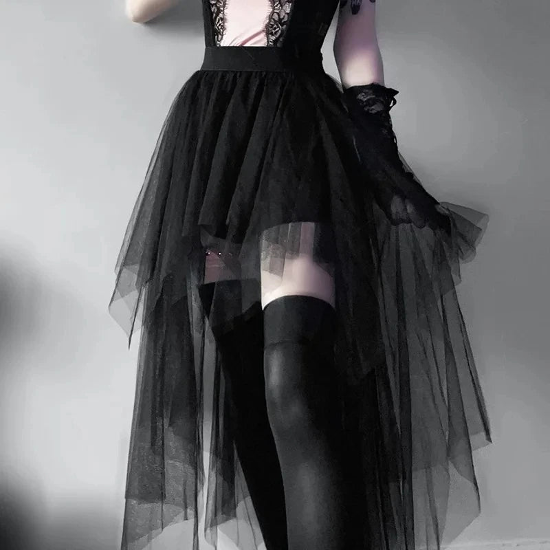 Tassels Women Skirts Irregular Hem Multi-Layered Ruffles Lace Ruffles Patchwork Sweet Skirts Sexy High Waist Y2k Party Clubwear