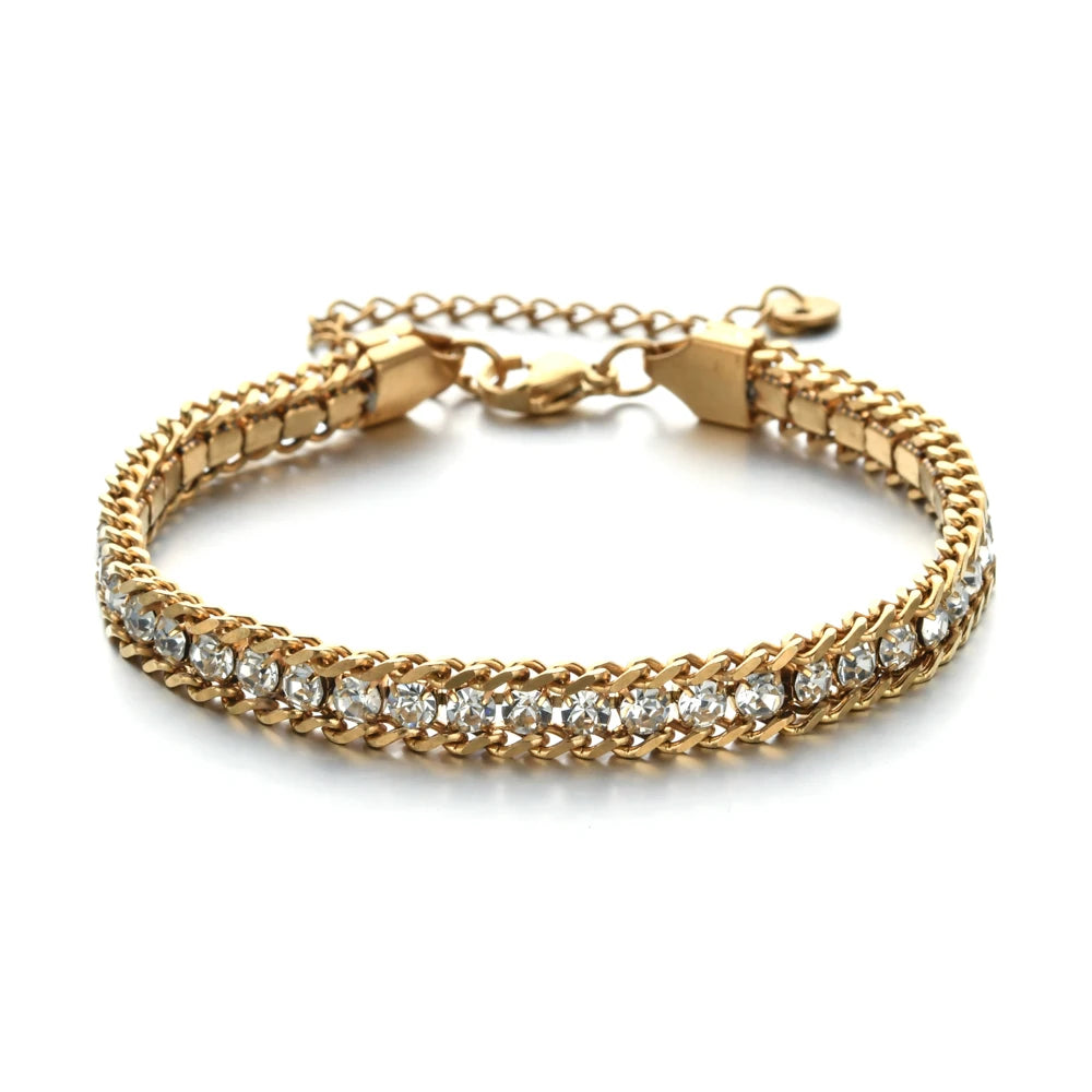 Woven Cubic Zirconia Bracelet — 18K Gold-Plated Stainless Steel