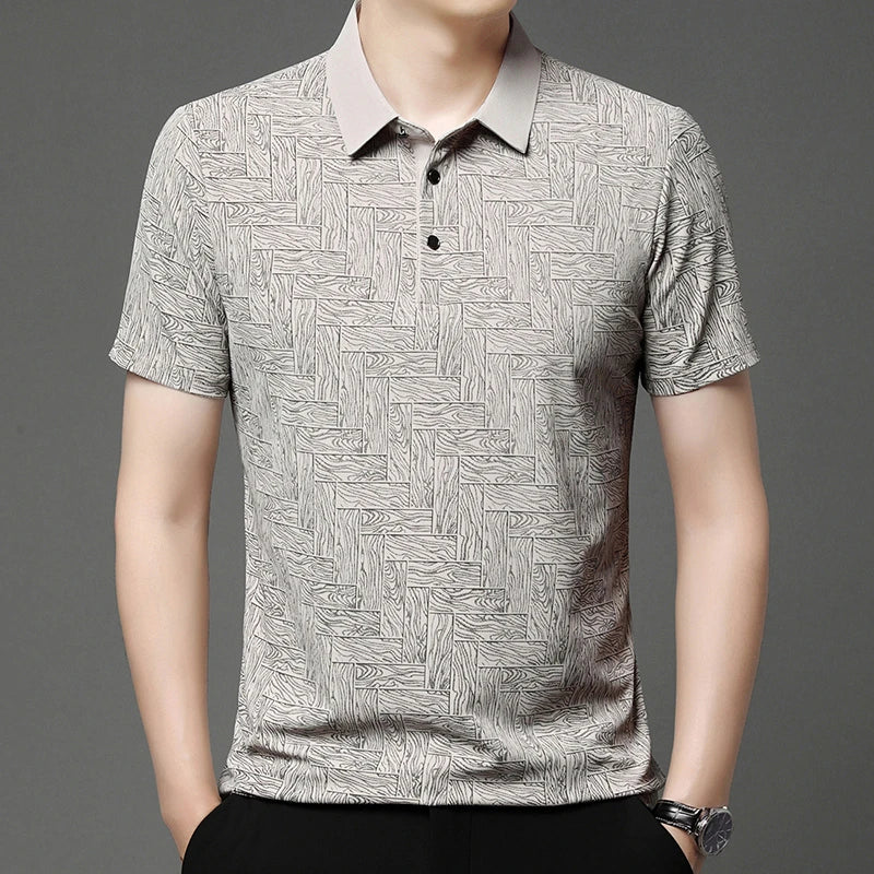 2026 Summer New Men's Business Print Short Sleeved POLO Shirt Comfortable and Cool Casual Fashion T-shirt