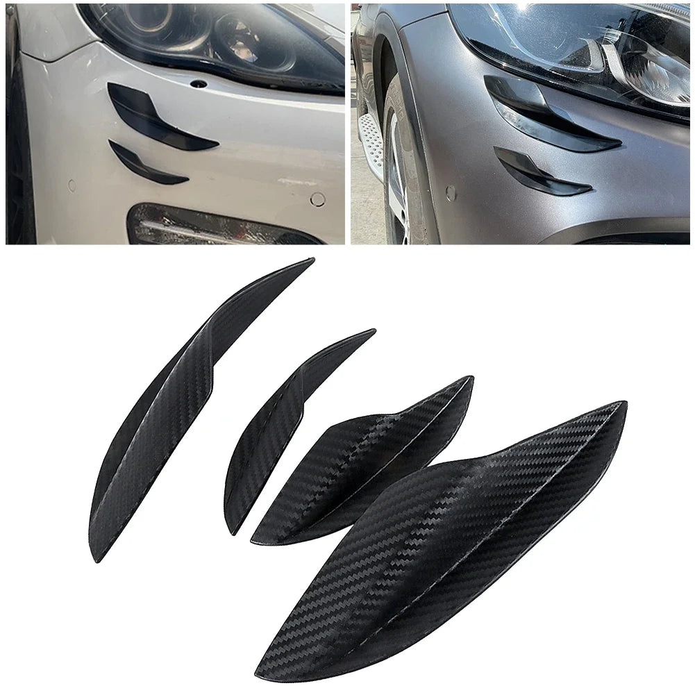 4pcs Universal Carbon Fiber Car Front Bumper Lip Rubber Fins Styling Spoilers Splitter Canards Valence Sticker Decorative Kit