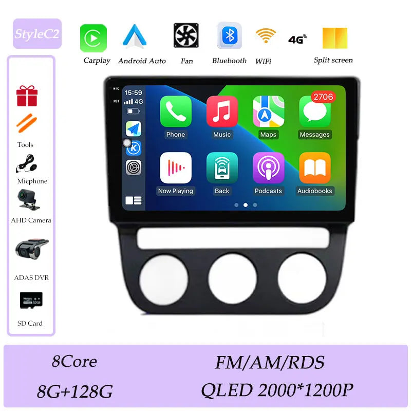 Android Car Stereo for VW Golf Mk5, Jetta GLI, Rabbit 1K (2006–2010) — CarPlay, GPS, DSP, Split Screen