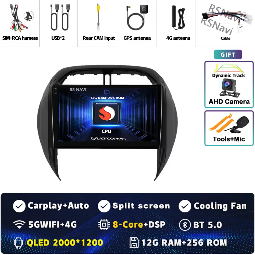 Android 16 For Toyota RAV4 2 CA20 CA20W XA20 2003 - 2005 2K QLED Stereo Car Radio Multimedia Video Player GPS 4G CarPlay