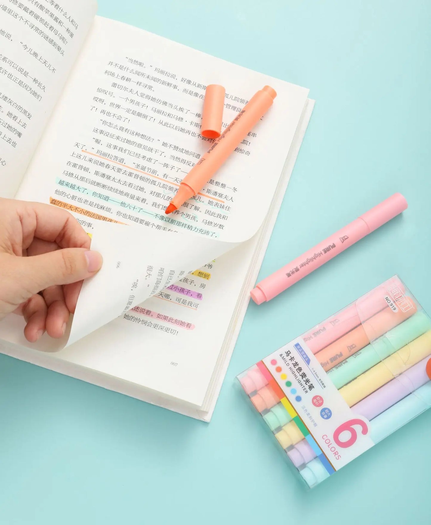 6Pcs/set Pastel Color Macaron Highlighter Pen Marker Pens Fluorescent Pen Drawing Highlighters Cute Stationery School Supplies
