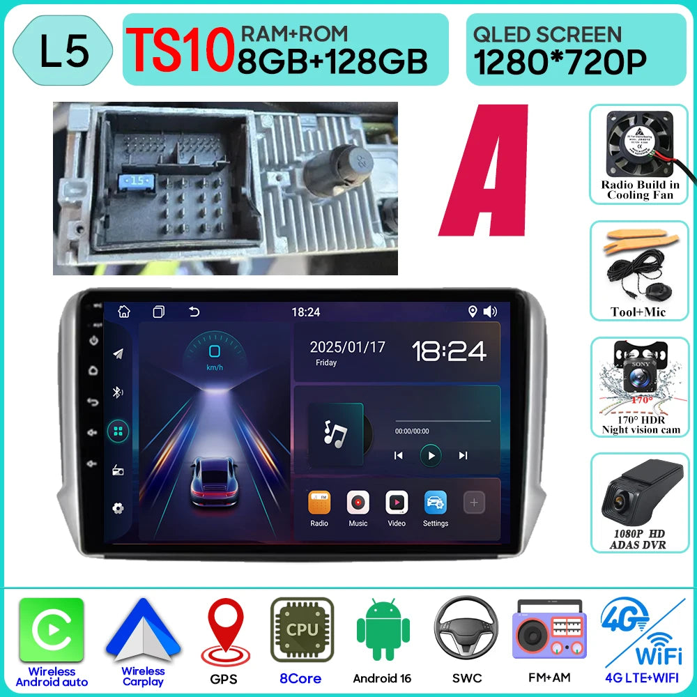 Android 16 GPS Navigation For Peugeot 2008 208 Series 2012 - 2018 Carplay Car Radio Multimedia Player Stereo Video BT 2k Screen