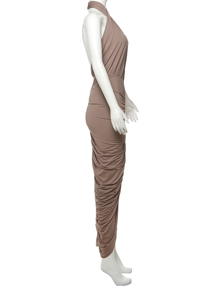 Weird Puss Backless Dress Women Fashion Peach Buttocks Sexy Sleeveless Stretch Summer Sexy Midnight Cross Halter Maxi Bodycon