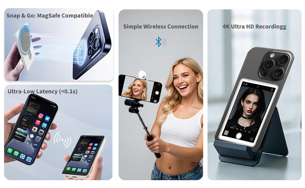 Magnetic Phone Vlog Selfie Monitor Screen Portable Wireless Recording Using Phone Rear Camera Selfie Vlog Live Stream for iPone
