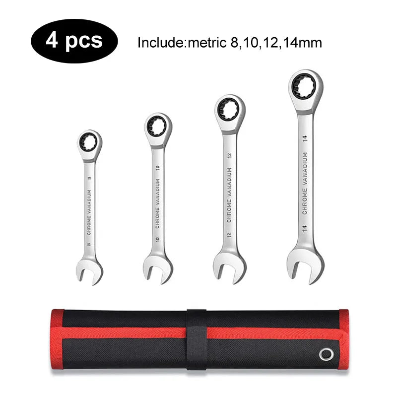 Ratcheting Combination Wrench Set,12 Point Box End and Open End Wrench Set spanner Fit for Garage,Home DIY, Repair,Maintenance