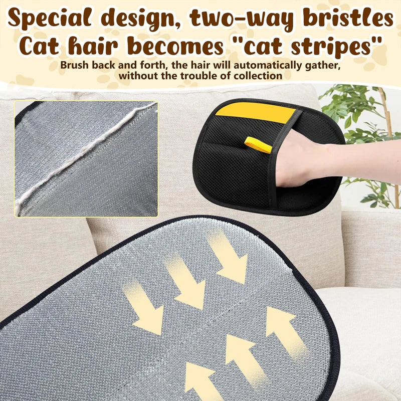 Pet Hair Removal Tool Reusable Static Removal Gloves Deshedding Brush Glove for Dog Cat Double-Sided Fur Hair Cleaning Glove Cat