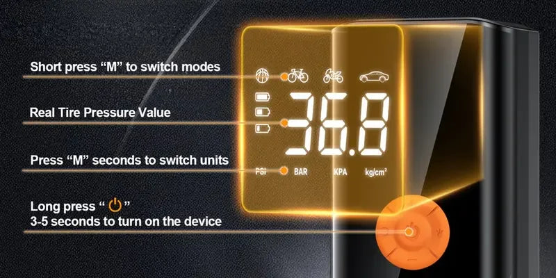LEIBOO 150PSI Smart Air Pump Tire Inflator Portable Air Compressor with Digital Pressure Gauge for Car Bike Motorcycle Ball