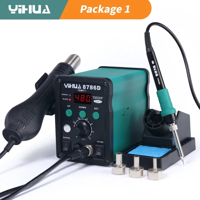 MMAlto YIHUA 8786D / 8786D-I / 938BD-II Soldering Iron & Hot Air Rework Station – Digital SMD BGA Phone PCB Repair Welding Tool | 110V-240V