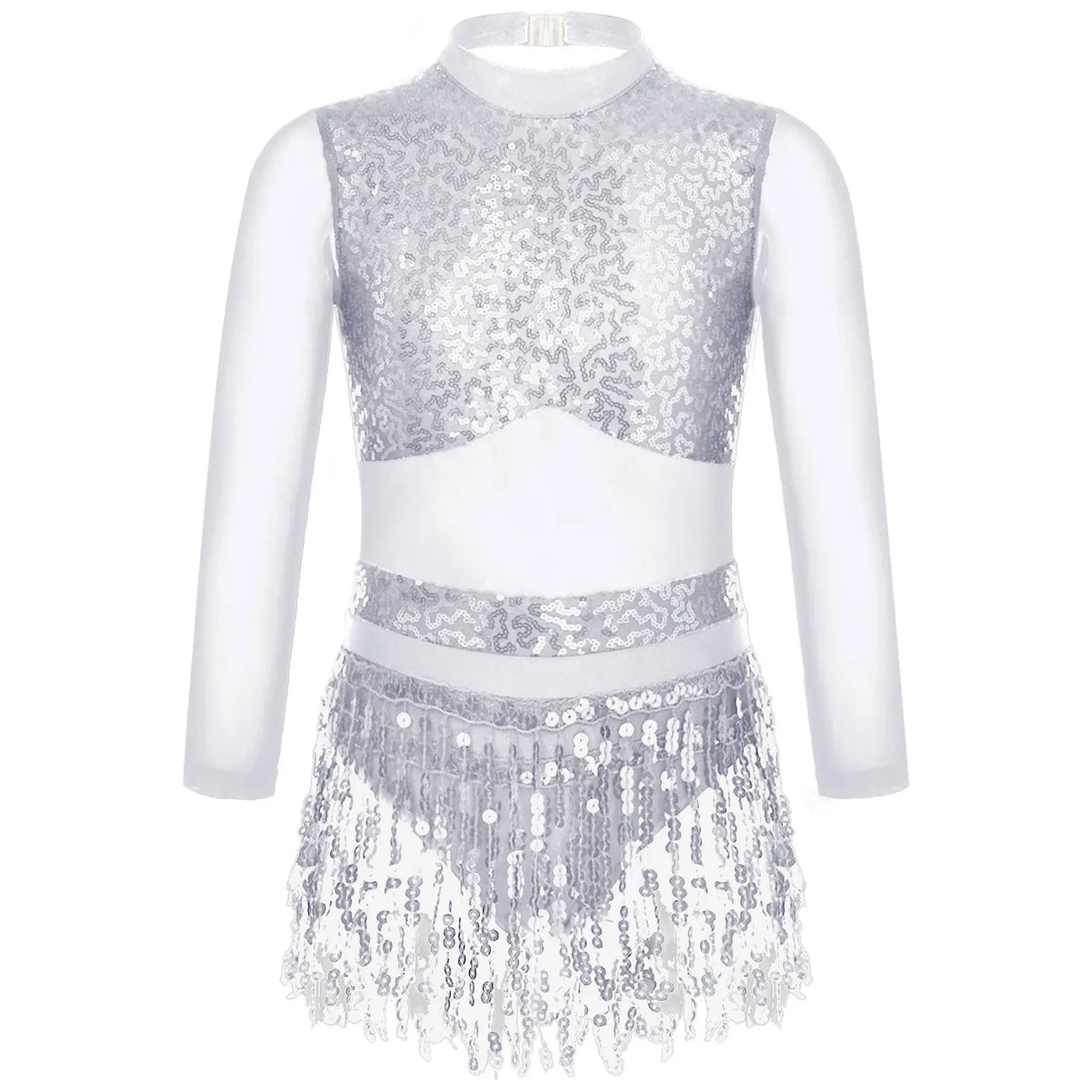 Girls sequin tassel Latin leotard dress