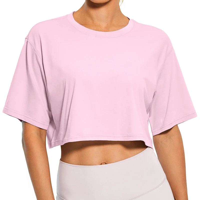 Harajuku Y2K Women's Crop Top – Casual Streetwear Short Sleeve Round Neck Loose Tee | White, Pink, Yellow | S–XL
