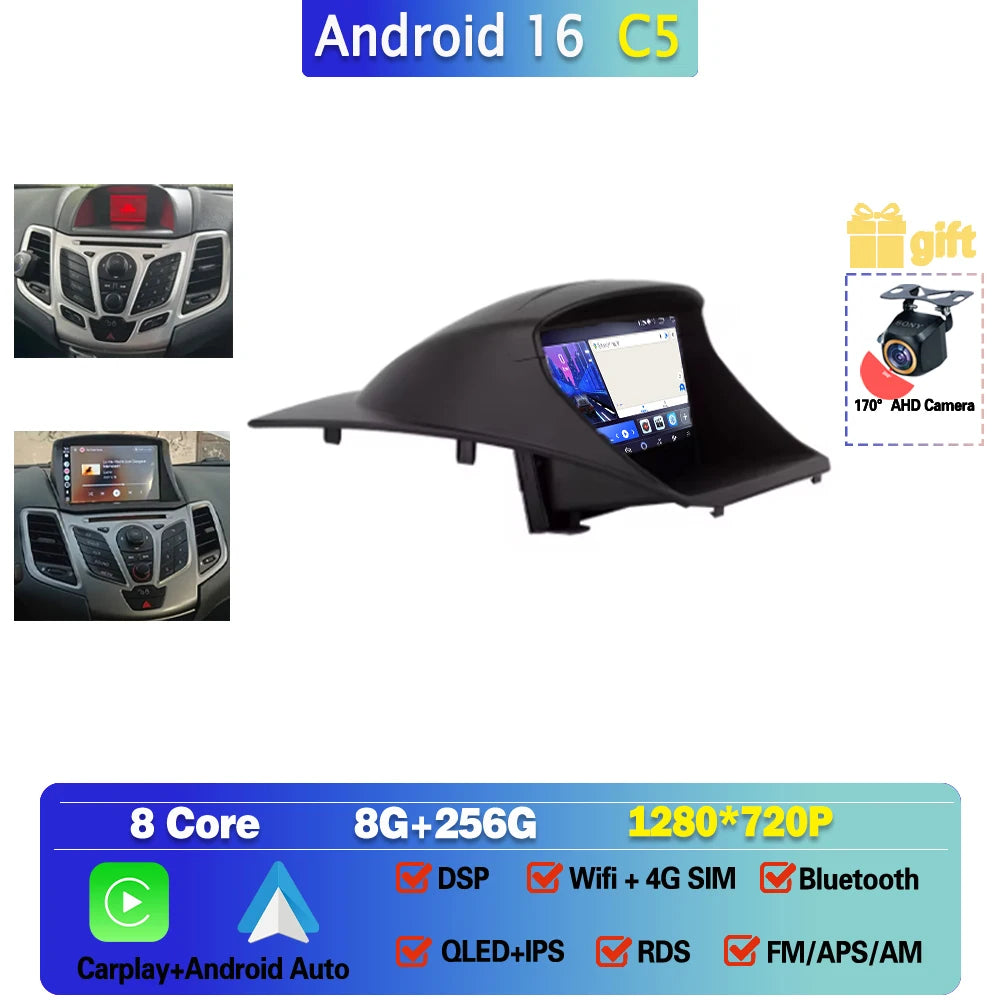 Car Stereo with Apple CarPlay & Android Auto, Compatible with Ford Fiesta Mk6 (2008-2019)
