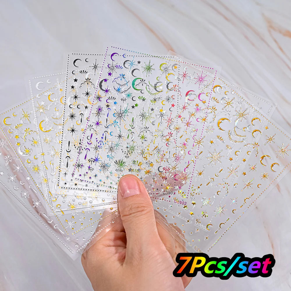 12Pcs/set Laser Silver Snowflake Nail Stickers Set  3D Winter Elk Snowflake Nail Art Decoration DIY Holographic Snowflake Slider