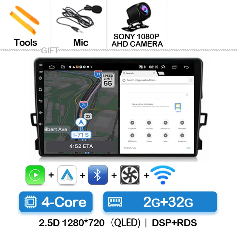 Android Car Stereo for Toyota Auris E150 (2006–2012) — Wireless CarPlay, Android Auto, GPS, WiFi
