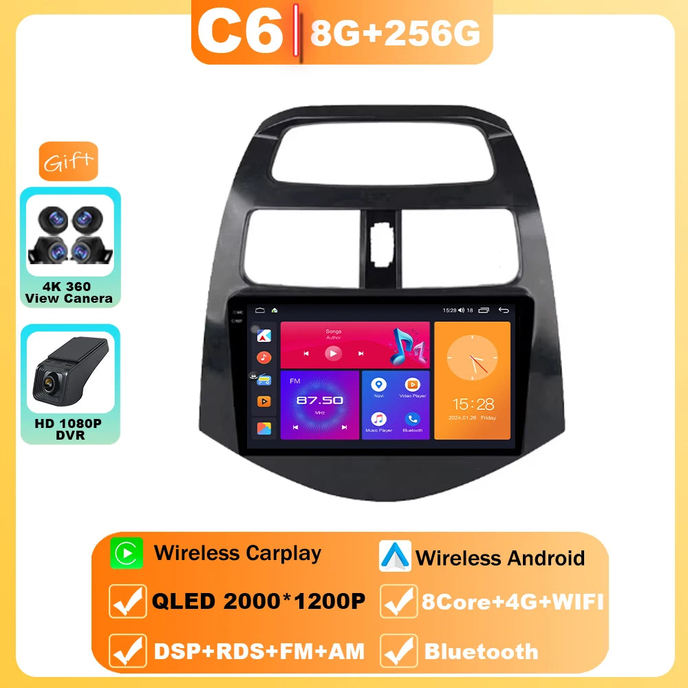 Android 15 For Chevrolet Spark M300 2009-2016 Car Radio Multimedia Video Player Navigation GPS wireless android Carplay 4G WIFI