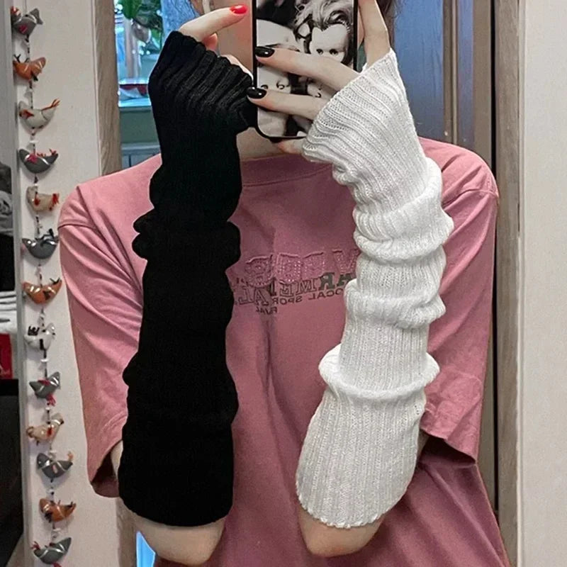 Women's Long Fingerless Knit Gloves - Arm Warmer Sleeves - photo 5