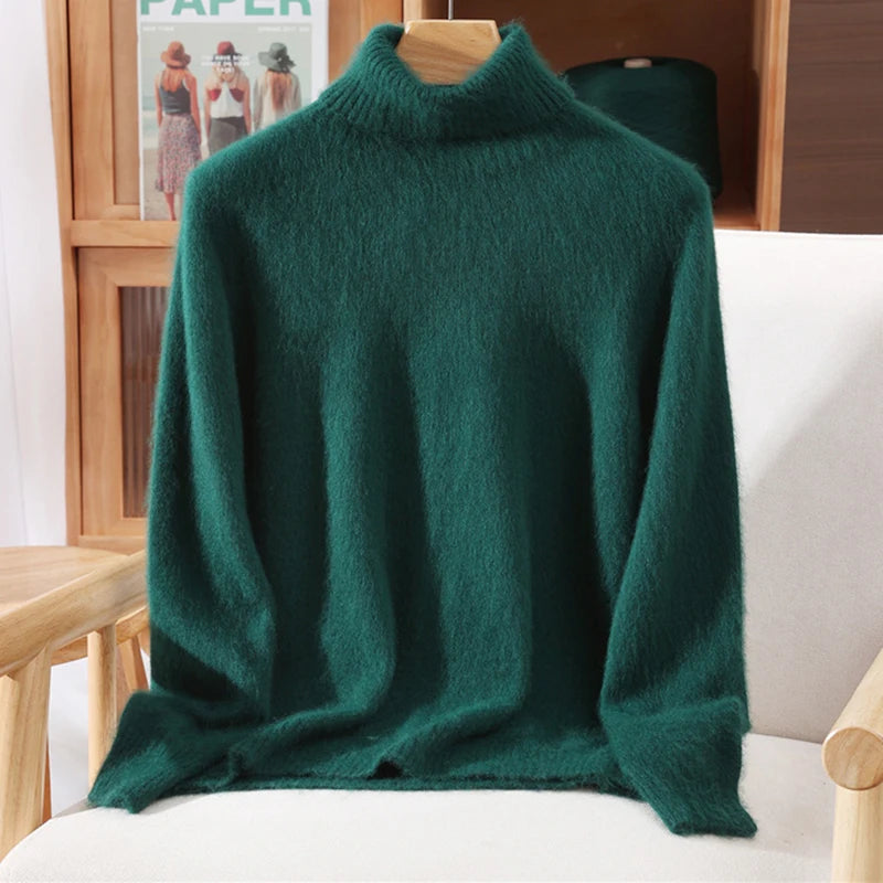 Women's High Collar Knit Sweater, Thick Pullover