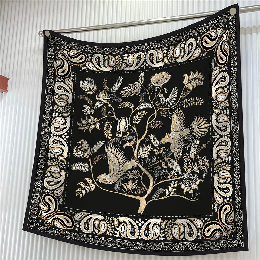 90cm Elegant Floral Silk Scarf for Women - Versatile Fashion Accessory