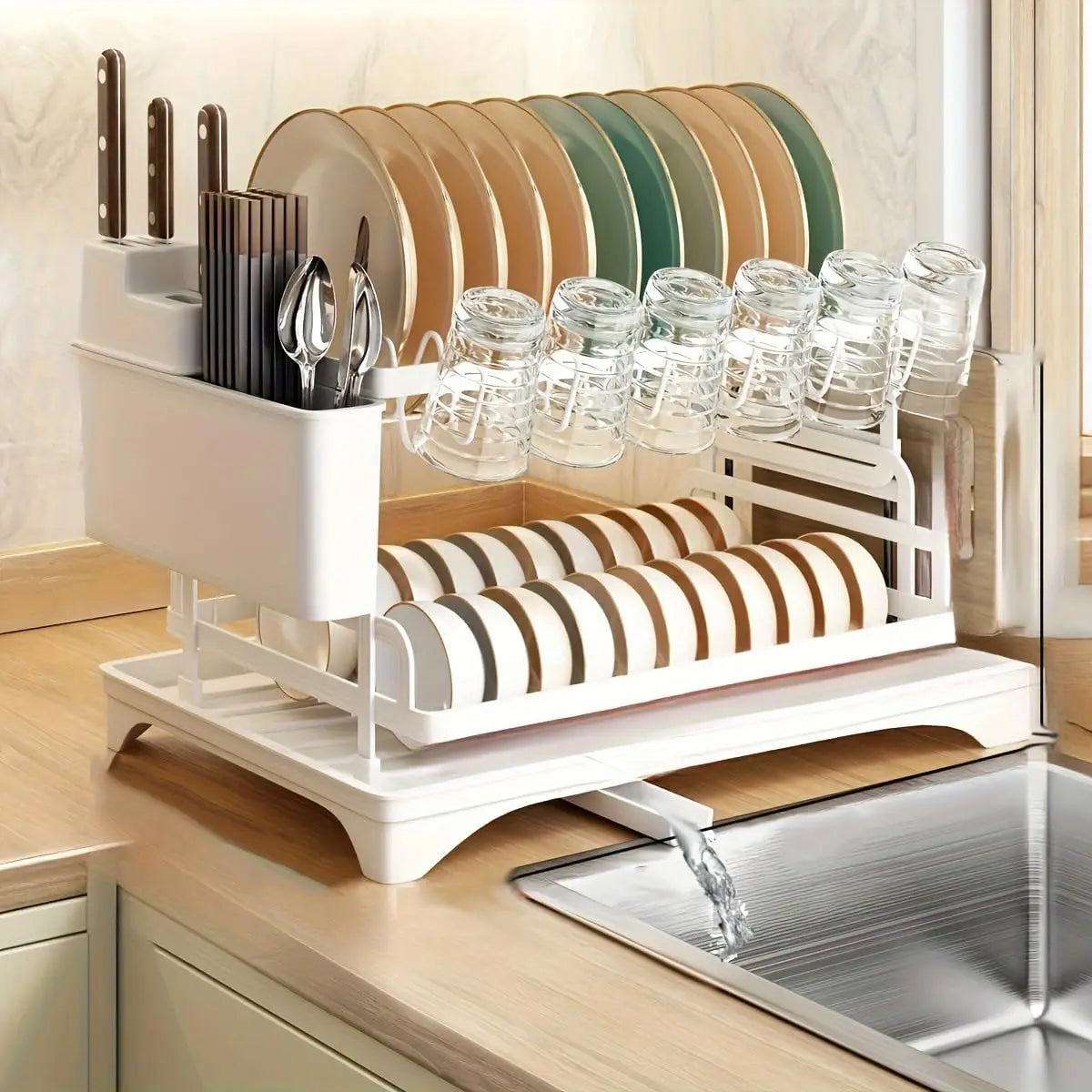 2-Tier Dish Drying Rack with Drainboard - Large Counter Organizer