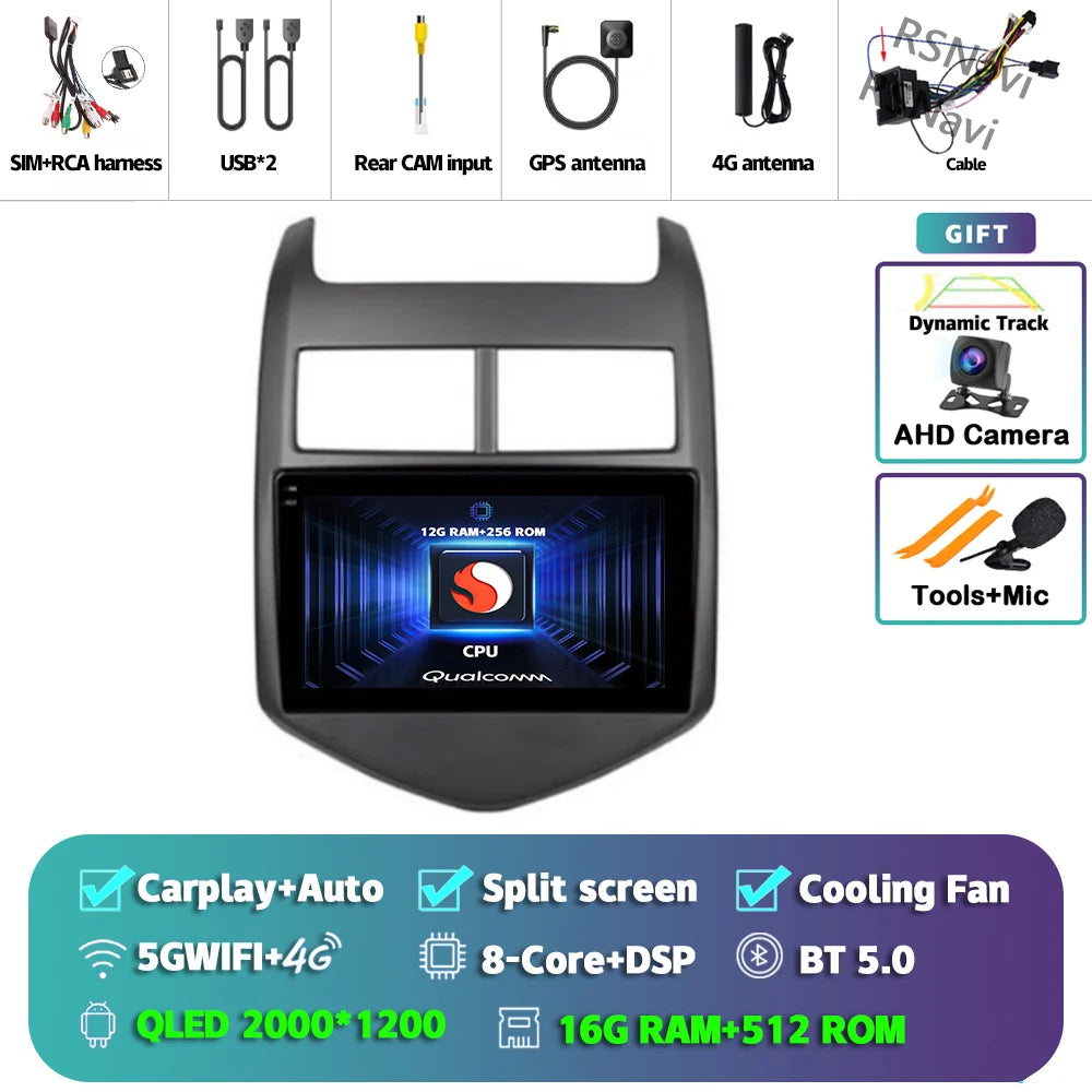 Android 16 CarPlay Auto Car Radio Multimedia Player For Chevrolet Aveo 2 Sonic T300 2011-2015 Navigation GPS 2din Stereo Audio