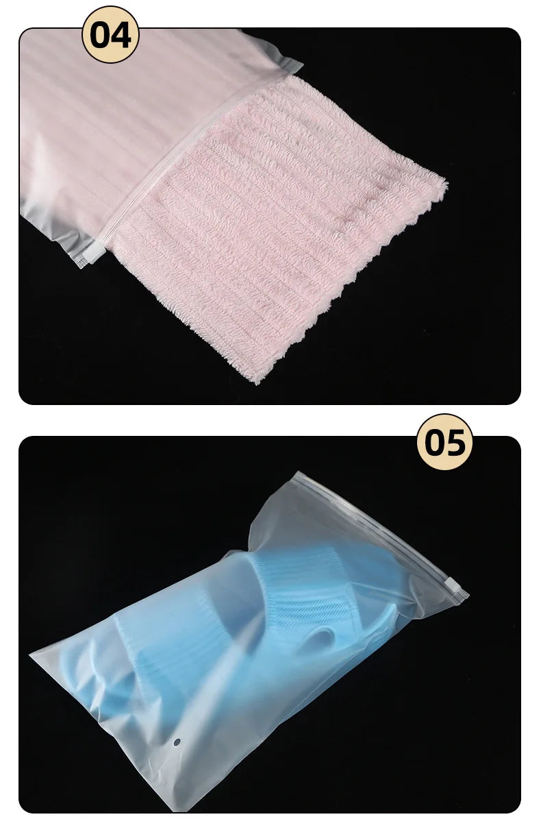 10PCS Transparent Scrub Clothes Zipper Bag PE Portable Storage Organizer Bag  Ziplock Bag Waterproof Packaging Bag