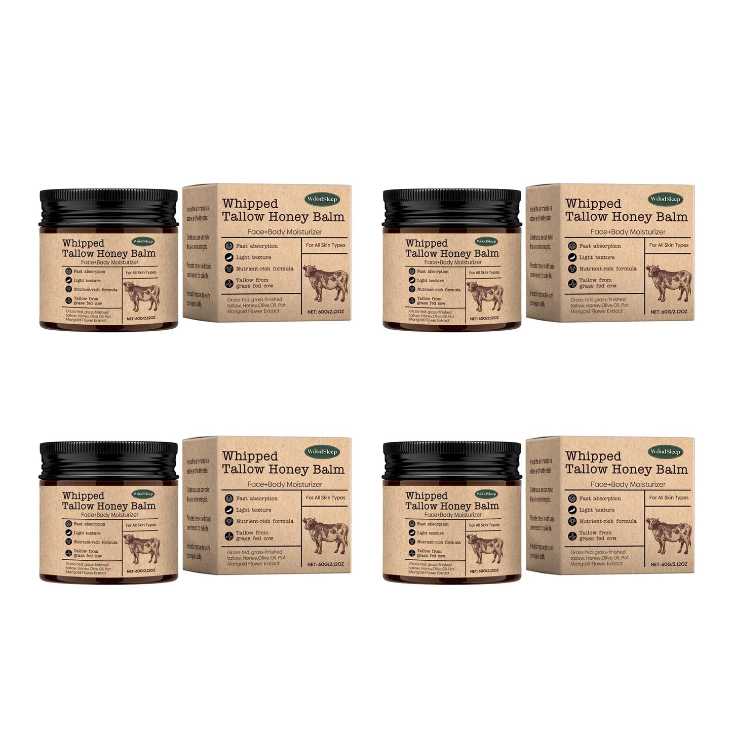 WoodSleep Whipped Beef Tallow Balm - Grass-Fed Tallow & Wild Honey