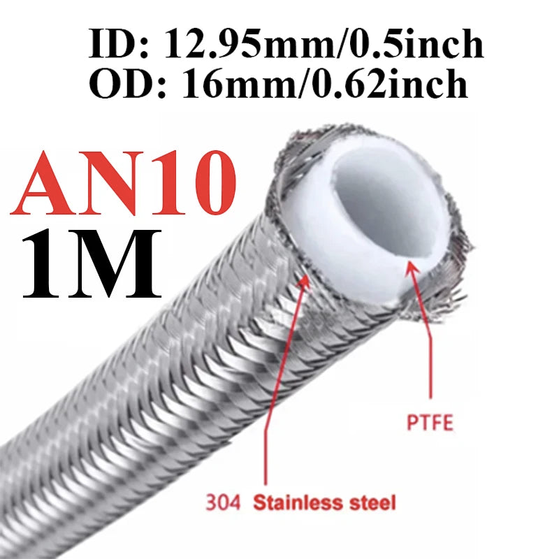 1M/2M/3M/5M AN3 AN4 AN6 AN8 AN10 Racing Hose 304 Stainless Steel Braided PTFE Brake Hose Fuel Oil Line Oil Cooler Hose Pipe