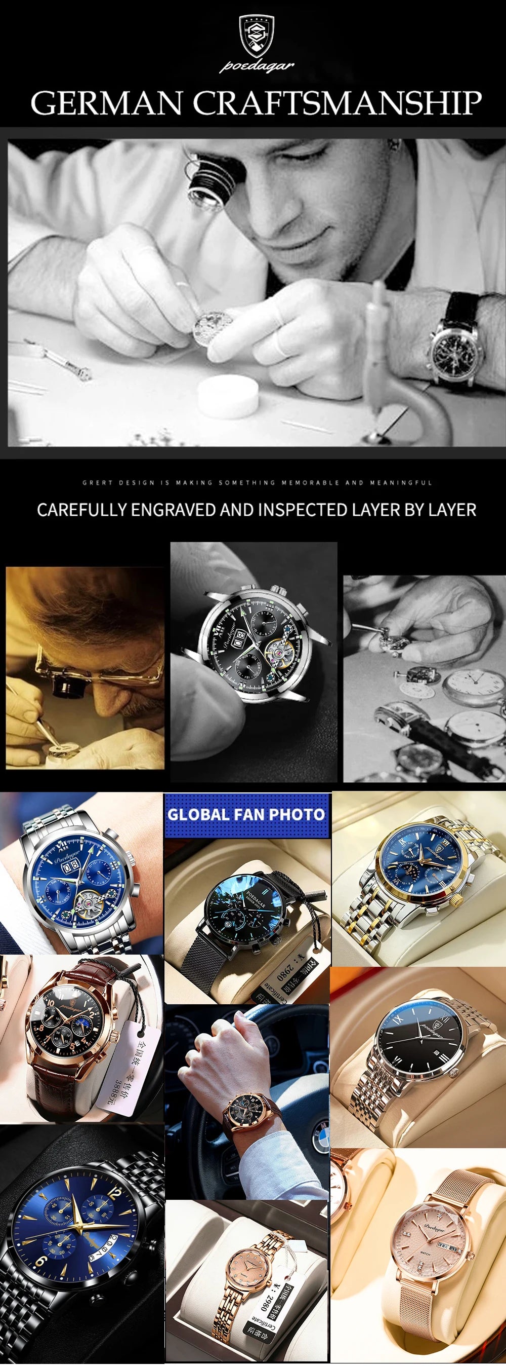 POEDAGAR Luxury Men's Quartz Watch – Waterproof Luminous Chronograph Stainless Steel Wristwatch (Model 938)