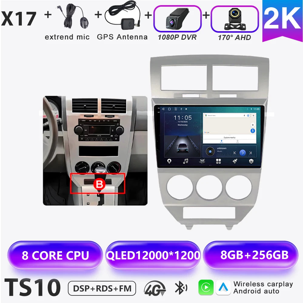 Car Stereo with Apple CarPlay & Android Auto, Compatible with Dodge Caliber & Jeep Compass MK