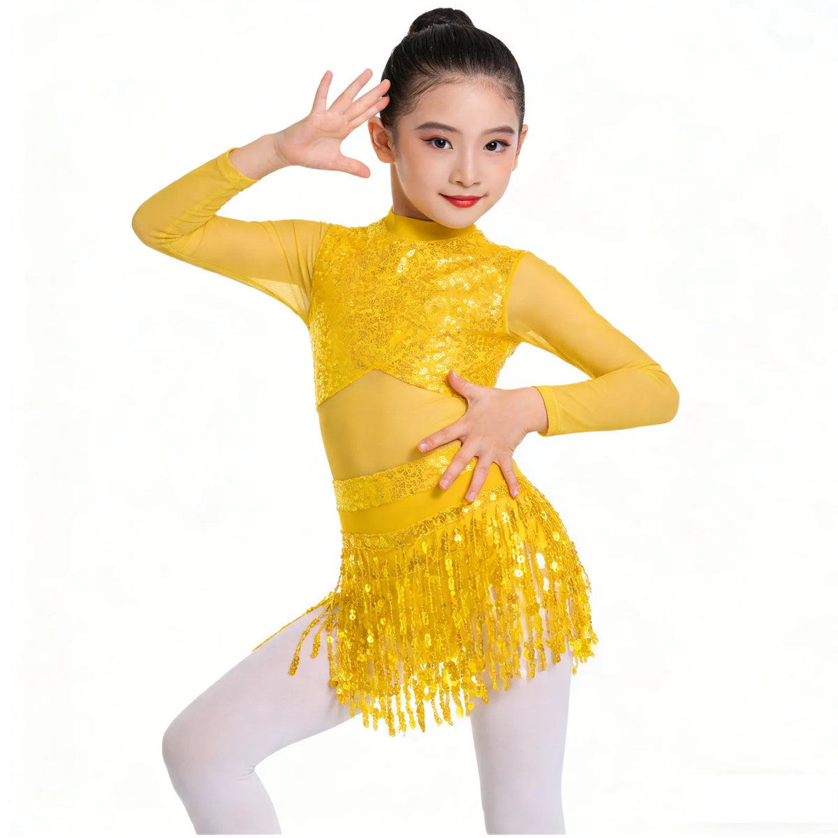 Girls sequin tassel jazz ballet dance dress
