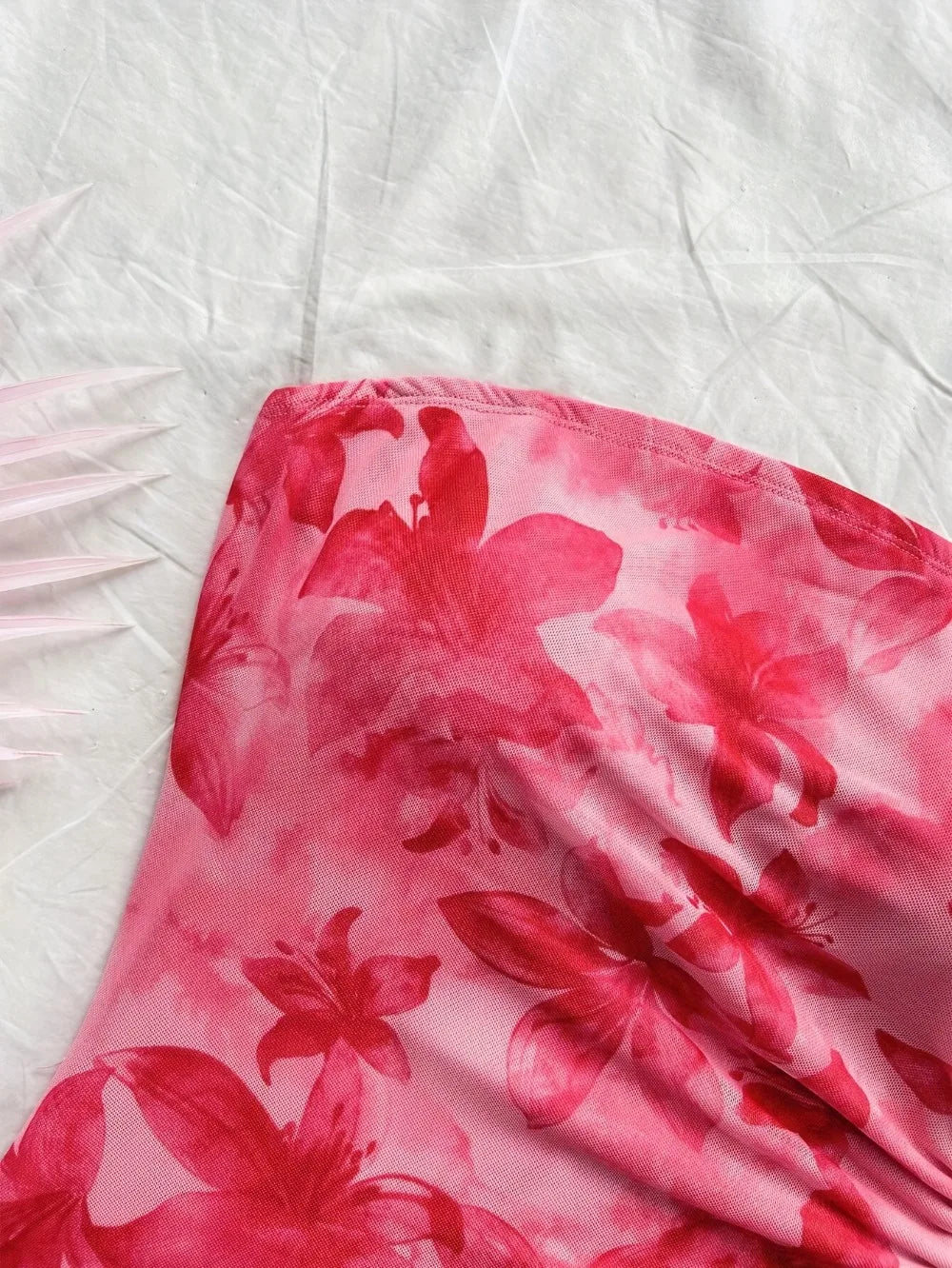 Women's 2026 Floral Print Tube Mini Dress Strapless Backless Party Club Short Ruched Drawstring Bodycon Party Dresses Streetwear