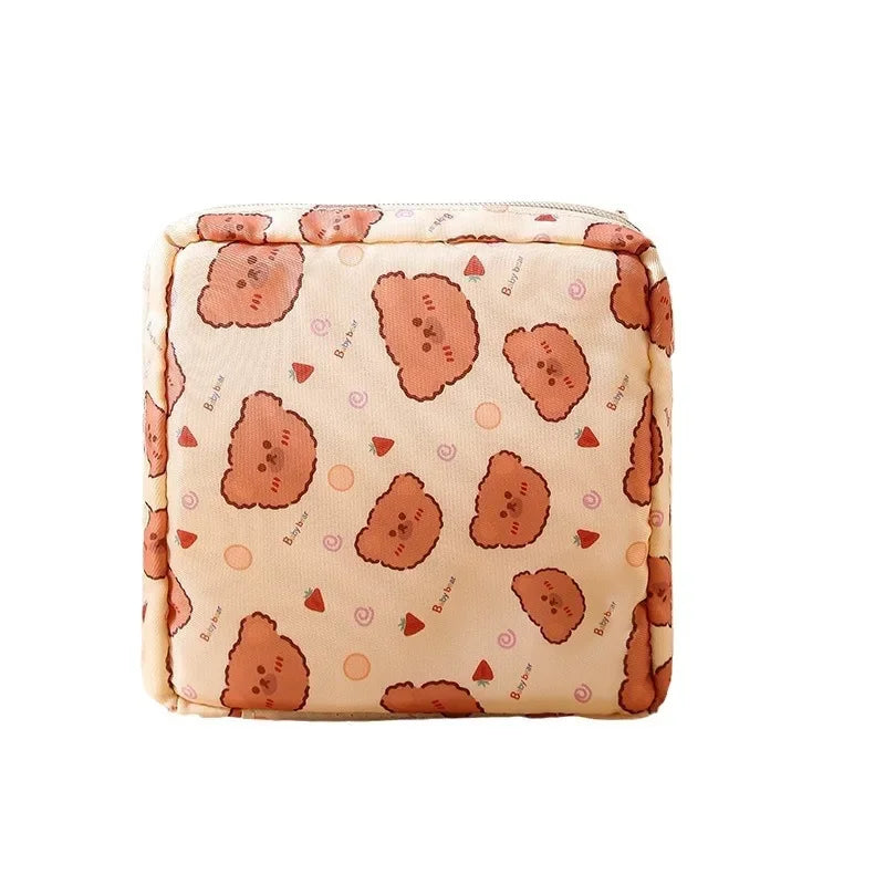 Heart Print Sanitary Napkins Storage Bag Feminine Period Pouch Portable Tampon Organizer Bag Mini Makeup Lipstick Storage Pouch