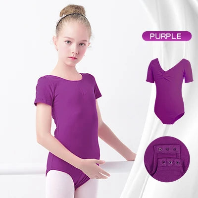 Girls Basic Ballet Leotard Cotton Dance Bodysuit Short Sleeve Gymnastic Leotards for Toddler Ballerina Outfits Kids Dance Wear