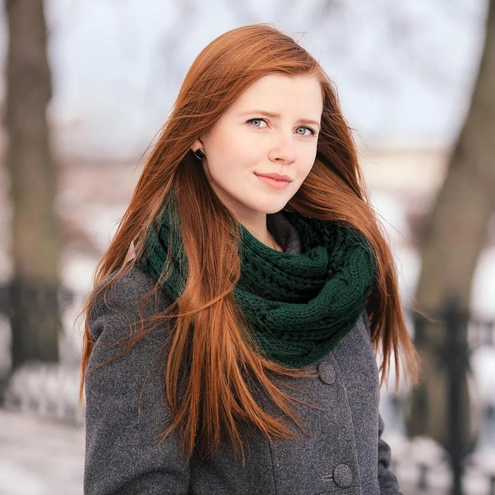 Women's Color Block Knit Loop Scarf - Circle Infinity Winter Scarf - photo 3