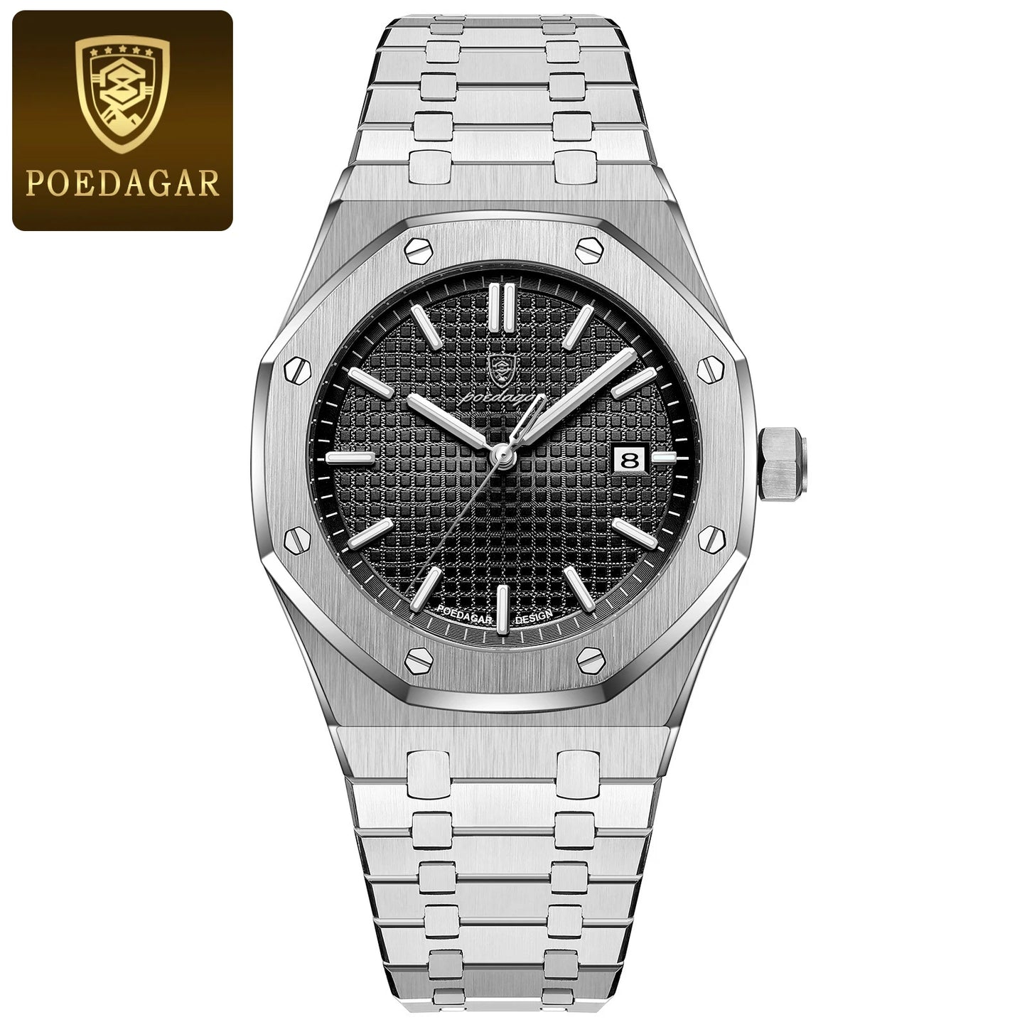POEDAGAR Men's Quartz Watch — Stainless Steel, Luminous Dial